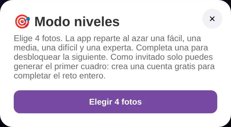Selección de dificultad en Color Memories, con los niveles fácil, medio, difícil y experto